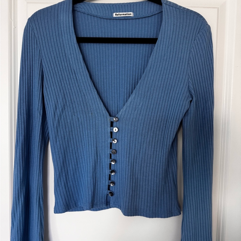 - Reformation Blue Button Up Top - M